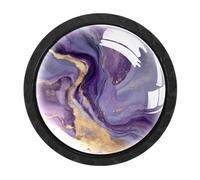 HEOEH Confezione da 4 pomelli rotondi in marmo viola oro per cassetti, pomelli neri per cassettiera, credenze, porte, accessori per mobili da cucina e bagno
