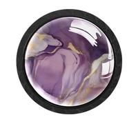 HEOEH Confezione da 4 pomelli rotondi in marmo viola per cassetti, pomelli neri per cassettiera, maniglie per porte di credenze per mobili da cucina e bagno
