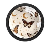 HEOEH Confezione da 4 pomelli rotondi in stile bohémien a forma di farfalla e luna, per cassetti e credenze, maniglie per armadietti da cucina e bagno