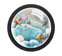 HEOEH Confezione da 4 pomelli rotondi per cassetti, a forma di stella marina e conchiglia, colore nero, per armadietti da cucina e bagno