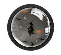 HEOEH Confezione da 4 pomelli rotondi per cassetti a forma di strega, colore nero, per credenze, porte, armadietti da cucina e bagno