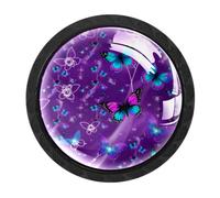 HEOEH Confezione da 4 pomelli rotondi per cassetti, colore nero, a forma di farfalla, colore viola, per armadietti da cucina e bagno