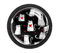HEOEH Confezione da 4 pomelli rotondi per cassetti con gatti rossi a forma di cuore, colore nero, per credenze, porte, credenze, armadietti, mobili da cucina e bagno