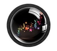 HEOEH Confezione da 4 pomelli rotondi per cassetti con note musicali, colore nero, per credenze, porte, armadietti da cucina e bagno