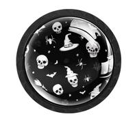 HEOEH Confezione da 4 pomelli rotondi per cassetti di Halloween, con teschio di ragno, colore nero, per credenze, porte, armadietti, armadietti, armadietti da cucina e bagno