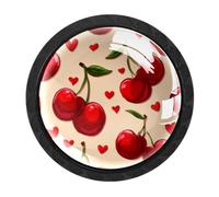 HEOEH Confezione da 4 pomelli rotondi per cassetti e credenze, a forma di cuore di ciliegia, colore nero, per armadietti da cucina e bagno