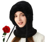 heofonm 3 in 1 Beanie Hat for Women, 3 in 1 Beanie Hat with Scarf And Mask, Knitted Windproof Warm Snow cap Balaclava Hats (Black)
