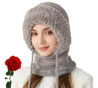 heofonm 3 in 1 Beanie Hat for Women, 3 in 1 Beanie Hat with Scarf And Mask, Knitted Windproof Warm Snow cap Balaclava Hats (Gray)