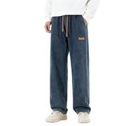 heofonm Men's Regular Fit Patched Drawstring Waist Jeans, Casual Straight Leg Denim Jeans Pants (Blue Gray,XXL)