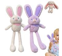 heofonm Pull up Rabbit Plush Toys, 12" Easter Pull-Out Funny Rabbit Plush Keychain, Stress Relief Soft Stuffed Bunny Toy Pendant for Birthdays & Easter (White+Purple)