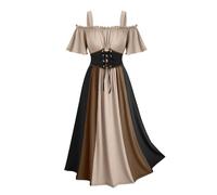 HEONSATI Abiti da Rinascimentale Costume Medievale Donna Principessa Abito Carnevale con Spalle Scoperte Lunghi Vestito da Sera con Maniche a Tromba Vestiti Cosplay Cocktail da Donna Punk Curvy