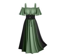 HEONSATI Abiti da Rinascimentale Costume Medievale Donna Principessa Abito Carnevale con Spalle Scoperte Lunghi Vestito da Sera con Maniche a Tromba Vestiti Cosplay Cocktail da Donna Punk Curvy