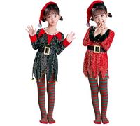 HEONSATI Abito Natale da Bambina Costume da Elfo di Natale Travestimento Costume della Santa del Partito Cosplay Costume Babbo Natale Bambina Costume da Elfo di Natale per Bambini per Feste di Natale