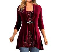 HEONSATI Blusa Paillettes Donna Elegante Blusa Cotone Scollo a V Maniche Lunghe Camicetta con Lustrini Casual Invernali Maglia Glitter Maglietta Capodanno Cerimonia Blusa Donna Paillettes per Feste