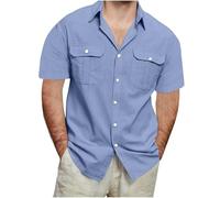 HEONSATI Camicie Estive Uomo Lino Camicia Eleganti Mare Maglietta Estivi di Lino Sportiva vestibilità Magliette Manica Corta Leggero Comode Camicie Collo Coreana Casual Taglie Forti Traspirante