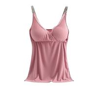 HEONSATI Canottiera con Reggiseno Imbottito Incorporato Canotta Scollo a V Cotone Basic Comodi Magliette Scollo a V Curvy Spalline Regolabili Canottiere Senza Cuciture Ampia Casual Corsa Palestra