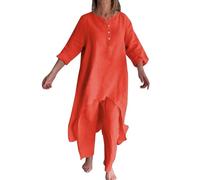 HEONSATI Completi Donna Cotone Sportiva in Lino Tuta Leggeri Elegante Mare Completo Shirt e Pantaloni Larghi Tute Estiva Due Pezzi Curvy Casual da Casa Tute Cotone e Lino Oversize da Spiaggia