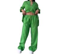 HEONSATI Completi Donna Leggeri in Lino Due Pezzi Tuta Sportiva Elegante Curvy Tute Camicia e Pantalone Lunghi Completo Cotone Estiva da Casa Cotone e Lino Taglie Forti Tute Casual Elastica Oversize