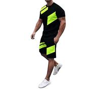 HEONSATI Completi Estivi Uomo Eleganti Completo Palestra Sportivo Estivi Completino Leggeri Due Pezzi Maglietta Manica Corta E Pantaloncini Completi Cotone Elastico Tute Da Casa Casual Curvy Training