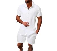 HEONSATI Completini Uomo Estivi Set Casual Cotone Taglie Forti Completo Sportivo Bluse Con Bottoni E Pantaloncini Larghi Tute Leggeri Mare Slim Fit Tuta Da Jogging Due Pezzi Oversize Spiaggia
