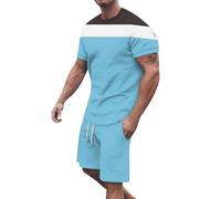 HEONSATI Completo Estivo Corto Uomo Tuta Palestra Cotone Leggeri Completo Estivi Casual Camicia Manica Corta E Pantaloncini Tute Sportivo Curvy Completino Da Casa Due Pezzi Traspirante Allenamento