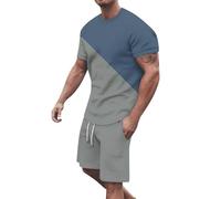 HEONSATI Completo Estivo Corto Uomo Tuta Palestra Cotone Leggeri Completo Estivi Casual Camicia Manica Corta E Pantaloncini Tute Sportivo Curvy Completino Da Casa Due Pezzi Traspirante Allenamento