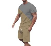HEONSATI Completo Estivo Corto Uomo Tuta Palestra Cotone Leggeri Completo Estivi Casual Camicia Manica Corta E Pantaloncini Tute Sportivo Curvy Completino Da Casa Due Pezzi Traspirante Allenamento