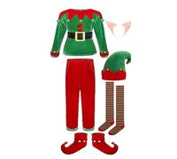 HEONSATI Costume da Elfo per Bambini Set Completo Elfo per Natale Christmas Santa Costumi con Calza del Cappello Costume Bambina Natalizi Verde Kit Vestito Natalizio Bambini Piccolo Aiutante di Babbo