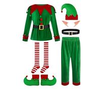 HEONSATI Costume da Elfo per Bambini Set Completo Elfo per Natale Christmas Santa Costumi con Calza del Cappello Costume Bambina Natalizi Verde Kit Vestito Natalizio Bambini Piccolo Aiutante di Babbo