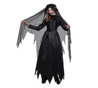 HEONSATI Costume Donna Da Strega Lungo Maxi Abiti Di Halloween Cocktail Manica Lunga Con Cappello Abito Strega Halloween Curvy Vestito Cerimonia Da Vampira Vestiti Per Cosplay, Carnevale, Sera, Feste