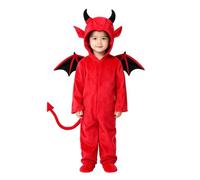 HEONSATI Costume Halloween Bambino Diavoletto Tutina, Cappuccio, Ali E Coda