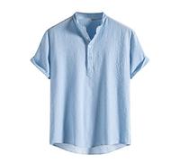 HEONSATI Maglietta T-Shirt da Uomo Estivo Magliette Estivi Ampia Camicie Casual di Lino Comode Leggero Shirts Collo Coreana Slim Fit Sportiva T-Shirt Manica Corta Eleganti Traspirante Taglie Forti