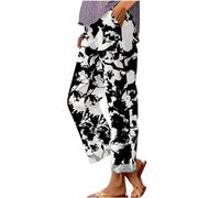 HEONSATI Pantalone Donna Lino Estivo Pantalone Sportivi Estivi Casual Pantaloni a Vita Alta Leggeri Eleganti Spiaggia Allentati Pants Palazzo da Donna Cotone E Lino Curvy Elasticizzati Sciolto