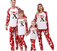 HEONSATI Pigiami Natalizi per Tutta la Famiglia, Pigiami Natalizi Coordinati Famiglia Set, 26 Stampa di Lettere, Pigiama Natale Cotone Set, Abbigliamento Natale per papà Mamma Bambini Coppia