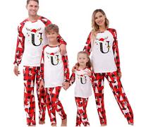 HEONSATI Pigiami Natalizi per Tutta la Famiglia, Pigiami Natalizi Coordinati Famiglia Set, 26 Stampa di Lettere, Pigiama Natale Cotone Set, Abbigliamento Natale per papà Mamma Bambini Coppia