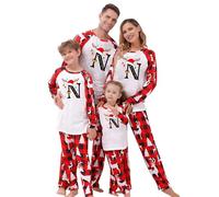 HEONSATI Pigiami Natalizi per Tutta la Famiglia, Pigiami Natalizi Coordinati Famiglia Set, 26 Stampa di Lettere, Pigiama Natale Cotone Set, Abbigliamento Natale per papà Mamma Bambini Coppia
