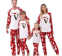 HEONSATI Pigiami Natalizi per Tutta la Famiglia, Pigiami Natalizi Coordinati Famiglia Set, 26 Stampa di Lettere, Pigiama Natale Cotone Set, Abbigliamento Natale per papà Mamma Bambini Coppia