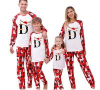HEONSATI Pigiami Natalizi per Tutta la Famiglia, Pigiami Natalizi Coordinati Famiglia Set, 26 Stampa di Lettere, Pigiama Natale Cotone Set, Abbigliamento Natale per papà Mamma Bambini Coppia