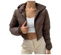 HEONSATI Piumino da Donna Corta Casual Piumini Zip Caldo Giacca con Cappuccio Imbottiti Imbottita Cappotto Corto con Zip Leggero in Cotone Giubbotti Donna Invernale Antivento Tinta Unita Slim