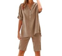 HEONSATI Tuta Donna Completo Estivo 2 Pezzi Set Casual Estiva Comodo Tute Tops Manica Corta E Pantaloncini Con Tasche Curvy Completo Sportivo Spiaggia Tuta Slim Elegante Per Jogging Training Casa