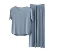 HEONSATI Tuta Lino Uomo e Donna Estiva, Completo 2 Pezzi Casual per Spiaggia Tute Maglietta a Manica Corta e Pantaloni Tuta da Casa Seta di ghiaccio Pigiama Completo Elegante Casual Curvy