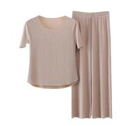 HEONSATI Tuta Lino Uomo e Donna Estiva, Completo 2 Pezzi Casual per Spiaggia Tute Maglietta a Manica Corta e Pantaloni Tuta da Casa Seta di Ghiaccio Pigiama Completo Elegante Casual Curvy