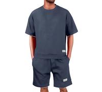 HEONSATI Tute Due Pezzi Leggeri Estiva Completi Da Ginnastica Uomo Cotone Completo 2 Pezzi Estivi Camicia Maniche Corte E Pantaloni a Vita Alta Set Casual Elegante Tuta Leggero Palestra Taglie Forti