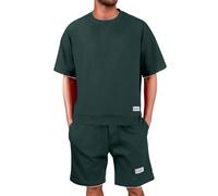 HEONSATI Tute Due Pezzi Leggeri Estiva Completi Da Ginnastica Uomo Cotone Completo 2 Pezzi Estivi Camicia Maniche Corte E Pantaloni a Vita Alta Set Casual Elegante Tuta Leggero Palestra Taglie Forti