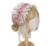 HeOTER Cerchietto per capelli da donna in pizzo con nodo con nastro, accessorio per cosplay e cameriera anime