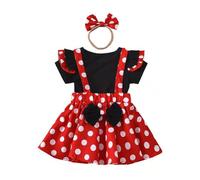 HEOXIN Abbigliamento Bambina Vestito, Top con Maniche Corte e Volant + Gonna con Bretelle a Pois Bianchi + Fascia Capelli, Vestito Bambina Completo Bambina Estivo, Rosso 4-5 Anni