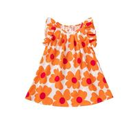 HEOXIN Abito da Bambina, Abiti Senza Maniche con Scollo Rotondo e Volant Stampa Floreale, Vestito Estivi Autunno Casual con Volant e Motivi Floreali per Bambine, Arancione 4-5 Anni