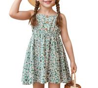 HEOXIN Abito da Bambina con Spalline, Bottoni Vintage e Stampa a Margherite, Abiti Estivi Autunno da Bambina, Vestiti Casual a Fiori per Bambine in età Prescolare, per Vacanze e Feste, Verde 7 Anni