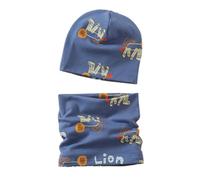 HEOXIN Bambina Cappello Sciarpa Set, Neonato Morbido Berretto Beanie e Sciarpa Scaldacollo, Berretto e Sciarpa per Neonato con Leone, Cappelli Sciarpa Set per 5-24 Mesi Ragazzi Bambini, Blu M