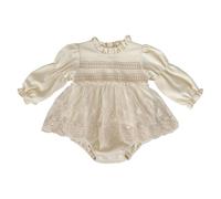 HEOXIN Bambine Waffle Romper, Abito Tutù Neonato Ricamo Pizzo Abiti Principessa con Bottoni, Abito Romper in Tulle a Rete con Manica a Sbuffo per 18 Mesi-3 Anni, Albicocca